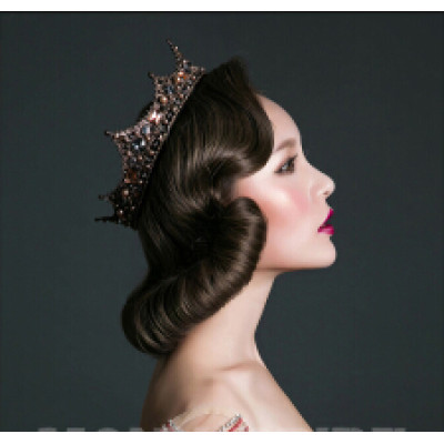 F-0402 Vintage Luxurious Handmade Shiny Hair Clip Crystal Pearl King Queen Crown Accessories