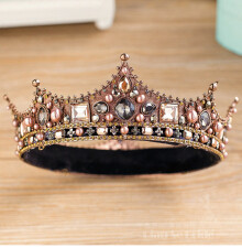 F-0402 Vintage Luxurious Handmade Shiny Hair Clip Crystal Pearl King Queen Crown Accessories
