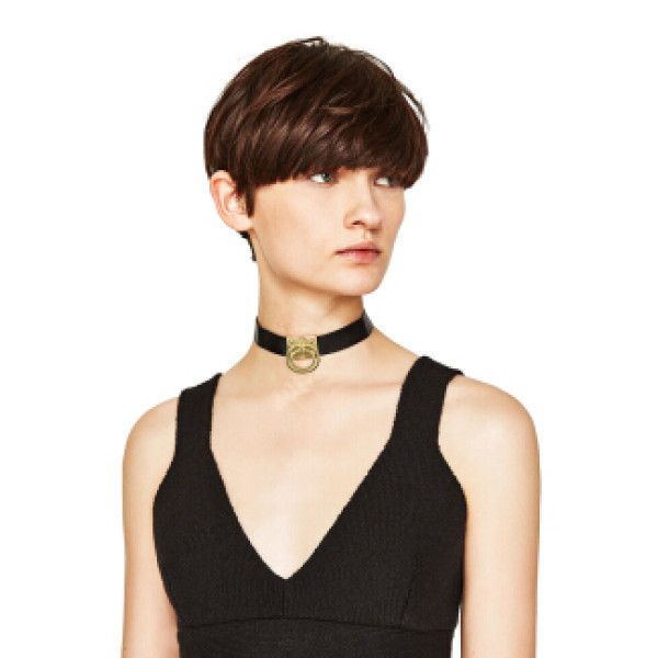 N-6757 Gothic Bohemian Black Leather Choker Necklace Adjustable Gold Silver Alloy Necklaces For Women