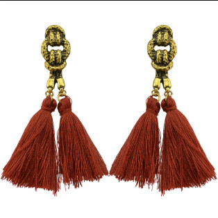 E-4074 6 Colors Bohemian Vintage Gold Tassel Earring Chain Dangle Long Earrings for Women Jewelry