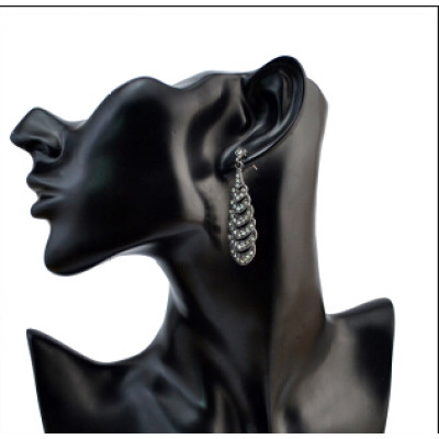 E-4071 Fashion New Arrived Black Shiny Diamante Crystal Teardrop Shape Dangle Drop Ear Charm Jewelry Earring