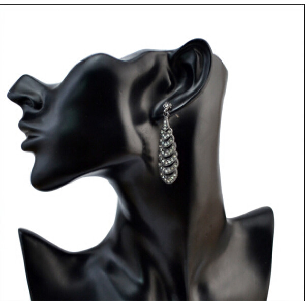 E-4071 Fashion New Arrived Black Shiny Diamante Crystal Teardrop Shape Dangle Drop Ear Charm Jewelry Earring