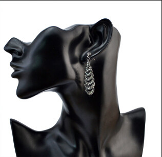 E-4071 Fashion New Arrived Black Shiny Diamante Crystal Teardrop Shape Dangle Drop Ear Charm Jewelry Earring