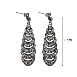 E-4071 Fashion New Arrived Black Shiny Diamante Crystal Teardrop Shape Dangle Drop Ear Charm Jewelry Earring