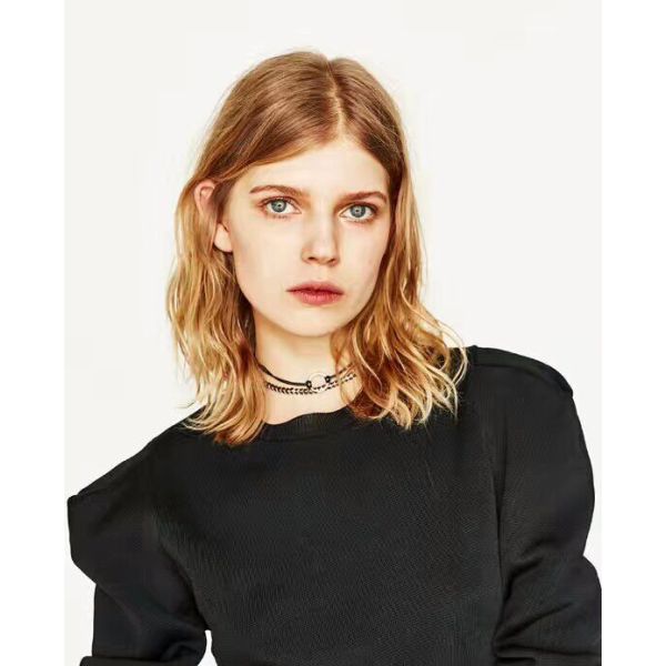 N-6763 3Pcs/Set Punk Style Black Leather  Gold Color Alloy  Chains Round shape Choker Short Necklace  Women Jewelry