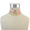 N-6763 3Pcs/Set Punk Style Black Leather  Gold Color Alloy  Chains Round shape Choker Short Necklace  Women Jewelry