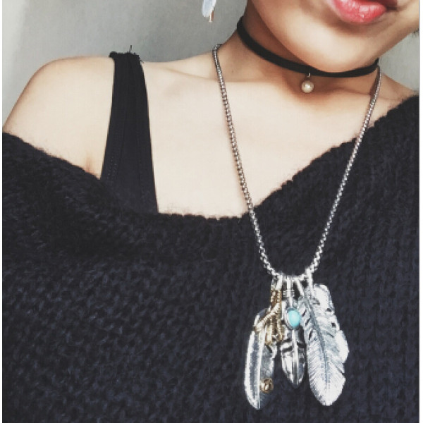 N-6764 3 Styles Punk Chain Necklace Leaf Pendants Eagle Claw Turquoise Beads Necklace for Women Men