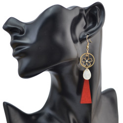 E-4076 Bohemian Vintage Gold Pendant Flower Wood Dangle Earrings for Women Jewelry
