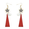 E-4076 Bohemian Vintage Gold Pendant Flower Wood Dangle Earrings for Women Jewelry