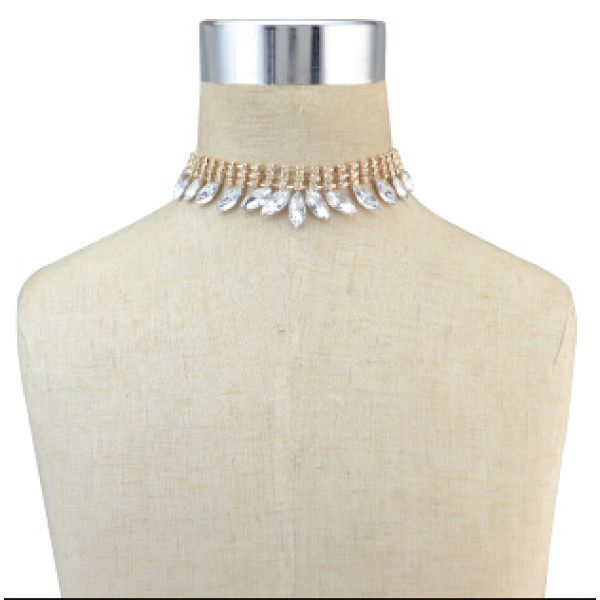 N-6768 2 Color Silver Gold plate Shiny Diamante Crystal Choker Necklace Boho Short Necklace For Charm Woman