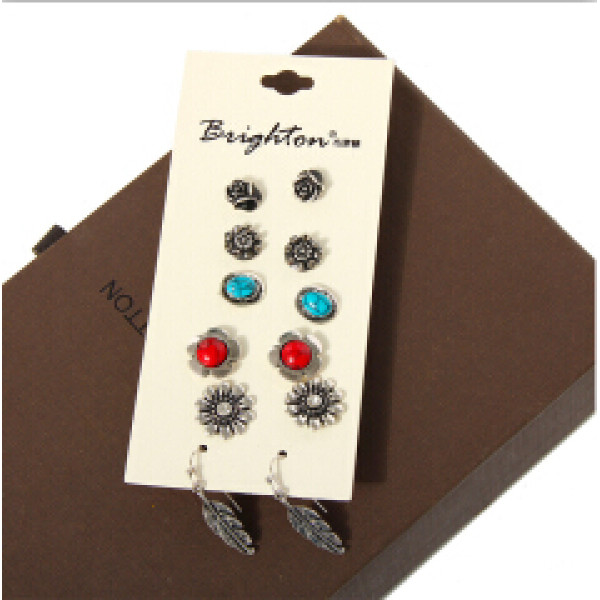 E-4079 6 Pairs /Set Cute Elephant Flower Sector Shape Stud Earrings For Women Crystal Resin Beads Earrings Sets Wholesale