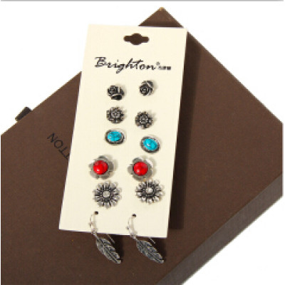 E-4079 6 Pairs /Set Cute Elephant Flower Sector Shape Stud Earrings For Women Crystal Resin Beads Earrings Sets Wholesale
