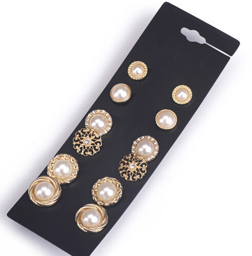 E-4078 2 STYLE 6 PAIRS /SET SHINY DIAMANTE PEARL ROUND SHAPE CRYSTAL STUD EARRINGS FOR CHARM WOMEN JEWELRY WHOLESALE