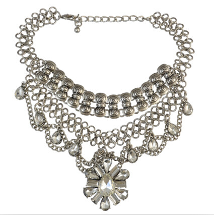 N-6773 Bohemian Style Silver Metal Chain Big Droptear Crystal Choker Necklace Women Jewelry