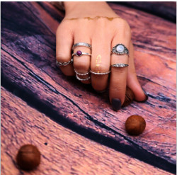 R-1435 9pcs/set Bohemian Vintage Silver Knuckle Ring Sets Antique Midi Finger Rings for Women Jewelry