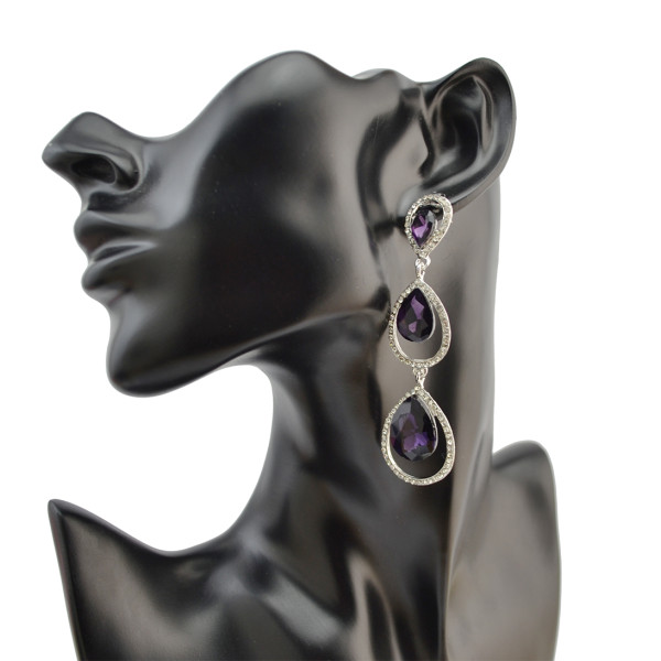 E-4083 New Luxury  Crystal Silver Plated Bridal Earrings Imitation Gemstone Jewelry Long Earrings for Women