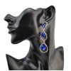 E-4083 New Luxury  Crystal Silver Plated Bridal Earrings Imitation Gemstone Jewelry Long Earrings for Women