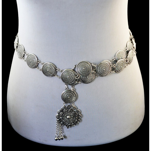 N-6772 Vintage Gold Silver Alloy Belly Chains for Women Carved Flower Dance Dress Belt Body Jewelry