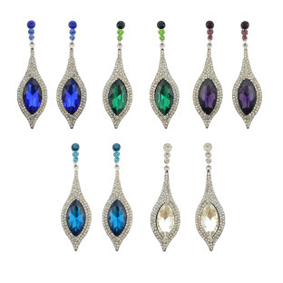 E-4087 5 Colors Luxury Women Zircon Crystal Drop Earring Silver Plated Teardrop Shape Party Earrings Birthday Gift