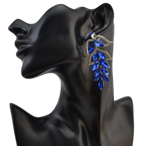 E-4088 New Luxury  Crystal Silver Plated Bridal Earrings Imitation Gemstone Jewelry Long Earrings for Women