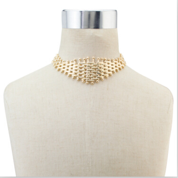 N-6802 3 color Fashion Gold Silver Plated Choker Necklace Inlay Metal Simple Adjustable Necklaces for Women Jewelry