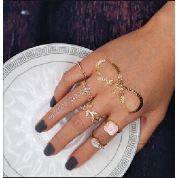 R-1443 5pcs/set 2 Colors Bohemian Vintage Gold Silver Plated Crystal Rhinestone Finger Midi Knuckle Ring For Women Rings Jewelry