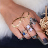 R-1443 5pcs/set 2 Colors Bohemian Vintage Gold Silver Plated Crystal Rhinestone Finger Midi Knuckle Ring For Women Rings Jewelry