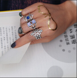 R-1443 5pcs/set 2 Colors Bohemian Vintage Gold Silver Plated Crystal Rhinestone Finger Midi Knuckle Ring For Women Rings Jewelry