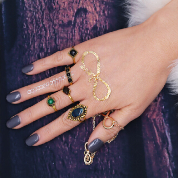 R-1440 5pcs/set Bohemian Gold Plated Midi Finger Ring Sets Vintage Ethnic Rhinestone Women Knuckle Rings