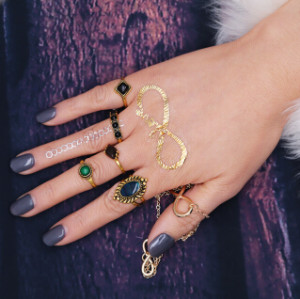 R-1440 5pcs/set Bohemian Gold Plated Midi Finger Ring Sets Vintage Ethnic Rhinestone Women Knuckle Rings