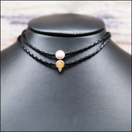 N-6804 New Fashion Black leather Chain Gold Plated Alloy Pearl Choker Necklace Collar Clavicle Chain