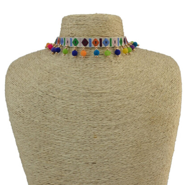 N-6808 Handmade Bohemia Choker Necklace Woven Plush Ball Pendant Ethnic Collar Choker Necklace For Women