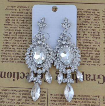 E-4096 Fashion Trendy Women Italina Style Silver Plated Full Rhinestone crystal  Drop Dangle Earrings