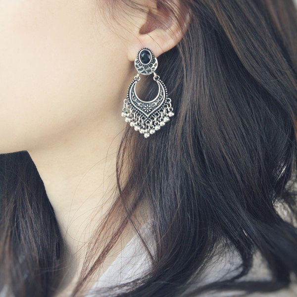 E-3944 Fashion Bohemian Vintage Gold Silver Plated Carving  Drop Shape Dangle Earrings For women Jewelry