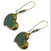E-4099 Fashion Vintage 2 Style Bronze Turquoise Beads Heart Leaves Drop Dangle pendant Women Charm Earring