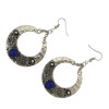E-4107 4Color Antique Silver Plated Big Circle Round Gemstones Dangle Drop Earrings For Women