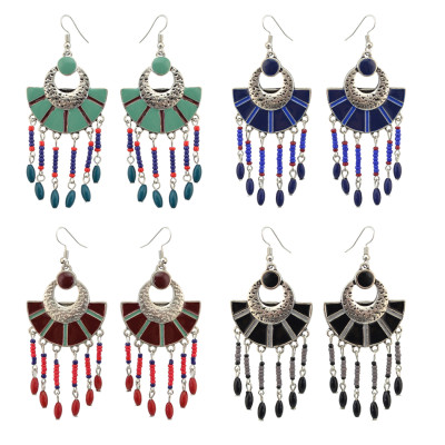 E-4106 4 Colors Boho Vintage Gypsy Pendant Dangle Bead Earrings for Women Jewelry