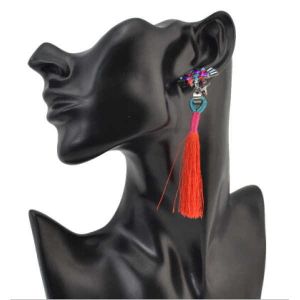 E-4111 Bohemia Black Gun Plated Crystal Drop Earrings For Women Fashion Thread Long Tassel Earring Party Jewelry