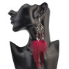 E-4112 5 Colors Boho Silver Plated Resin Beads Drop Earring Women Long Feather Dangle Earrings Party Jewelry