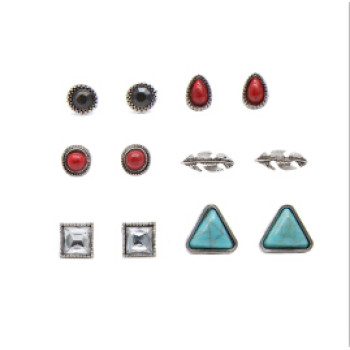 E-4119 3 Style 6PCS/Set Natural Stone Stud Vintage Alloy Stud Ear For Charm Women Jewelry