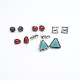 E-4119 3 Style 6PCS/Set Natural Stone Stud Vintage Alloy Stud Ear For Charm Women Jewelry