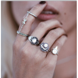 R-1450 5 Pcs/Set 2 StyleFashion Gypsy Vintage Silver Plated Stone Finger Ring Kncukle Rings For Women Jewelry