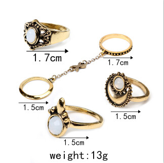 R-1450 5 Pcs/Set 2 StyleFashion Gypsy Vintage Silver Plated Stone Finger Ring Kncukle Rings For Women  Jewelry