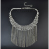 N-6817 New Fashion Women Silver Plated Clear Crystal Statement Necklace Long Tassel Beads Necklaces Boho Jewelry