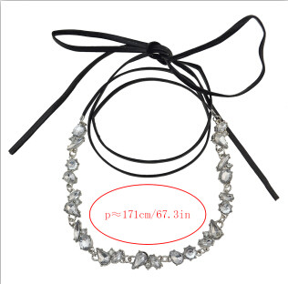 N-6818 New Bohemian Silver Alloy Diamante Necklace Leather Chain Choker Necklaces Women Jewelry