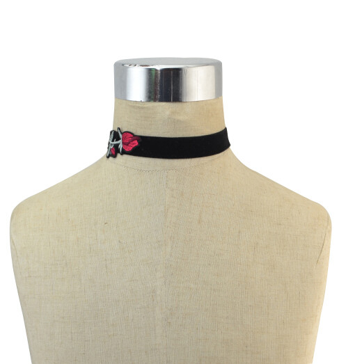 N-6829 3 Styles Boho Red Flower Thread Black Velvet Choker Necklaces For Women Party Jewelry Gift