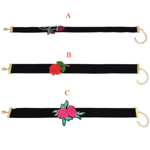 N-6829 3 Styles Boho Red Flower Thread Black Velvet Choker Necklaces For Women Party Jewelry Gift