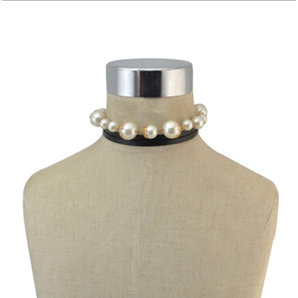 N-6828 New fashion Multilayer alloy Pearl long black leather Necklace Collar Clavicle Chain