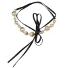 N-6828 New fashion Multilayer alloy Pearl long black leather Necklace Collar Clavicle Chain