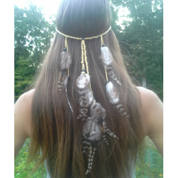 F-0408 New Fashion Handmade Ethnic Tribal Gypsy Rope Wood Beads Feather Hairband Hair Clip Women Jewelry